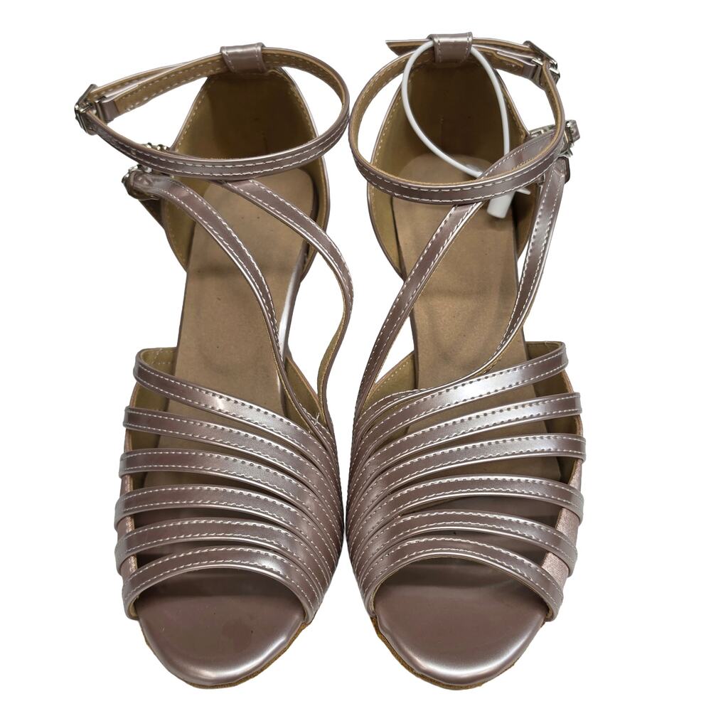 Dance and Sway Taupe Latin Dance Heels Size 7 3" Flared Ballroom Shoes
